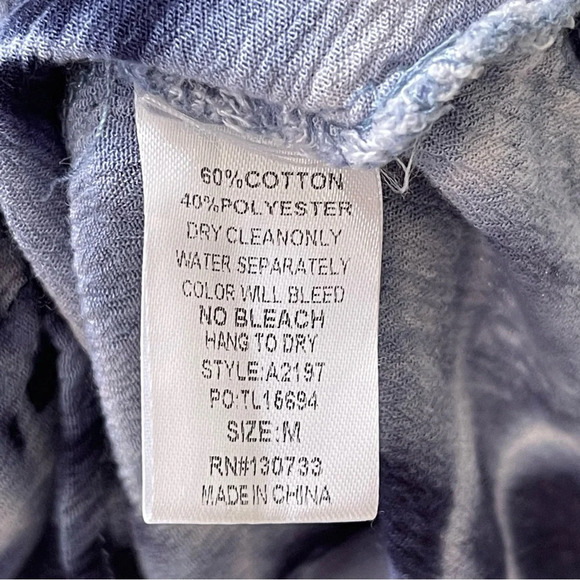 Umgee keyhole detail long sleeve top tunic tie dye print boho white blue SZ M - Picture 8 of 9